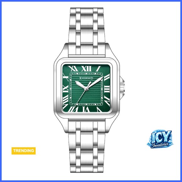 Classic Square Watch with Solid Stainless Steel Band and Roman Numerals